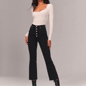 Abercrombie Fitch Kick Flare Ultra High Rise Black denim jeans button fly 26